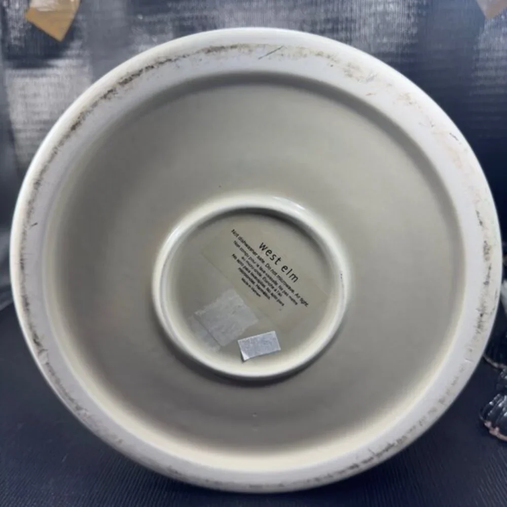 West Elm Tan Stoneware Pottery Heavy Large Canister Container Crock With Lid VTG